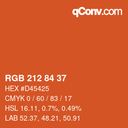 Color code: RGB 212 84 37 | qconv.com