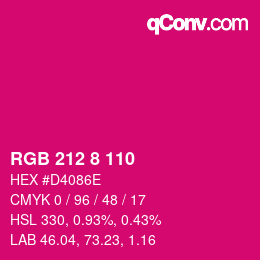 颜色代码: RGB 212 8 110 | qconv.com