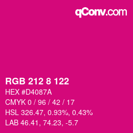 颜色代码: RGB 212 8 122 | qconv.com