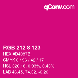 颜色代码: RGB 212 8 123 | qconv.com