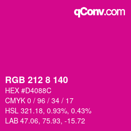 颜色代码: RGB 212 8 140 | qconv.com