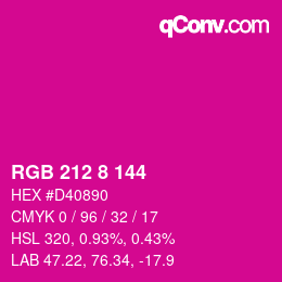 颜色代码: RGB 212 8 144 | qconv.com
