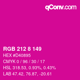 颜色代码: RGB 212 8 149 | qconv.com