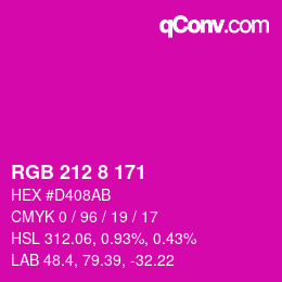 颜色代码: RGB 212 8 171 | qconv.com
