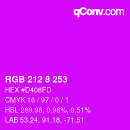 颜色代码: RGB 212 8 253 | qconv.com