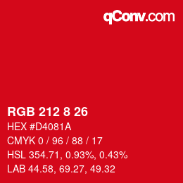 Color code: RGB 212 8 26 | qconv.com