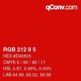 颜色代码: RGB 212 8 5 | qconv.com