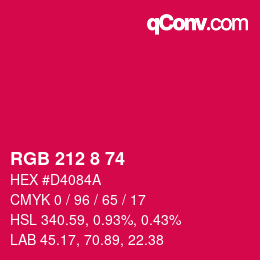 颜色代码: RGB 212 8 74 | qconv.com