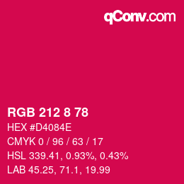 颜色代码: RGB 212 8 78 | qconv.com
