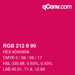 颜色代码: RGB 212 8 90 | qconv.com