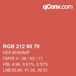 颜色代码: RGB 212 90 79 | qconv.com