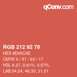 カラーコード: RGB 212 92 78 | qconv.com