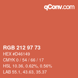 カラーコード: RGB 212 97 73 | qconv.com