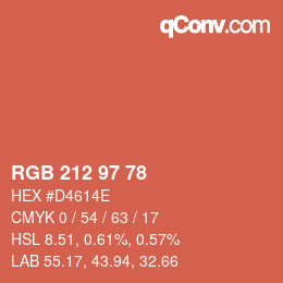 Color code: RGB 212 97 78 | qconv.com