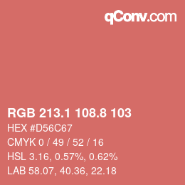 カラーコード: RGB 213.1 108.8 103 | qconv.com