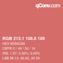カラーコード: RGB 213.1 108.8 106 | qconv.com