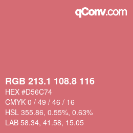 カラーコード: RGB 213.1 108.8 116 | qconv.com