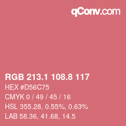 カラーコード: RGB 213.1 108.8 117 | qconv.com