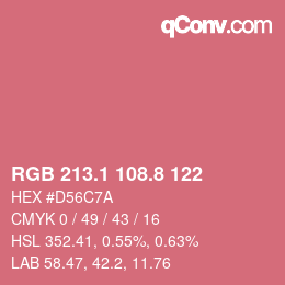 カラーコード: RGB 213.1 108.8 122 | qconv.com