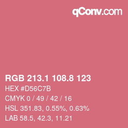 カラーコード: RGB 213.1 108.8 123 | qconv.com
