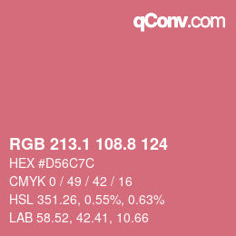 カラーコード: RGB 213.1 108.8 124 | qconv.com