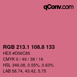 カラーコード: RGB 213.1 108.8 133 | qconv.com