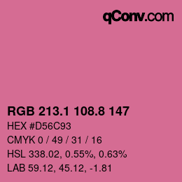 カラーコード: RGB 213.1 108.8 147 | qconv.com