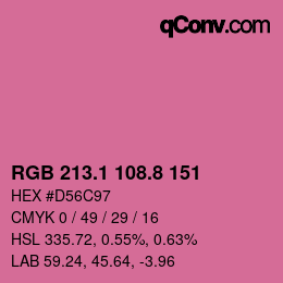 カラーコード: RGB 213.1 108.8 151 | qconv.com