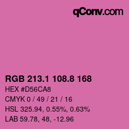 カラーコード: RGB 213.1 108.8 168 | qconv.com