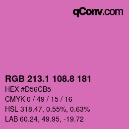 カラーコード: RGB 213.1 108.8 181 | qconv.com