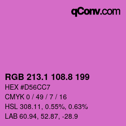 カラーコード: RGB 213.1 108.8 199 | qconv.com