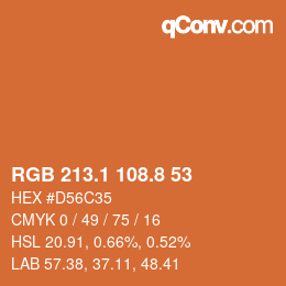 カラーコード: RGB 213.1 108.8 53 | qconv.com