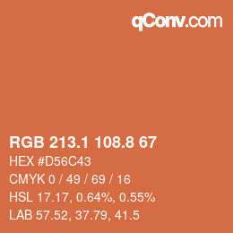 カラーコード: RGB 213.1 108.8 67 | qconv.com