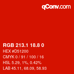 Color code: RGB 213.1 18.8 0 | qconv.com