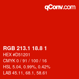 カラーコード: RGB 213.1 18.8 1 | qconv.com