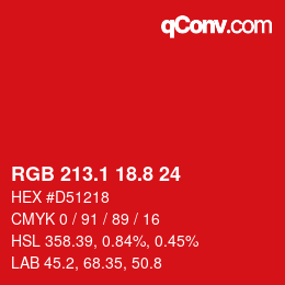 カラーコード: RGB 213.1 18.8 24 | qconv.com