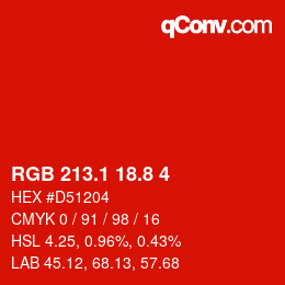 カラーコード: RGB 213.1 18.8 4 | qconv.com