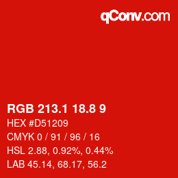 カラーコード: RGB 213.1 18.8 9 | qconv.com