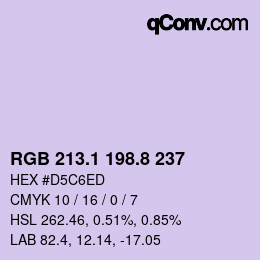 カラーコード: RGB 213.1 198.8 237 | qconv.com