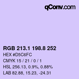 カラーコード: RGB 213.1 198.8 252 | qconv.com