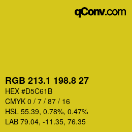 カラーコード: RGB 213.1 198.8 27 | qconv.com