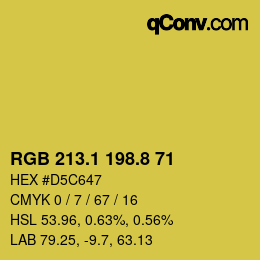 カラーコード: RGB 213.1 198.8 71 | qconv.com