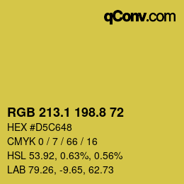 カラーコード: RGB 213.1 198.8 72 | qconv.com