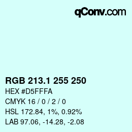 Color code: RGB 213.1 255 250 | qconv.com