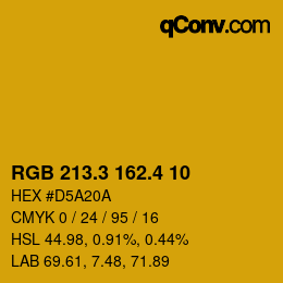 カラーコード: RGB 213.3 162.4 10 | qconv.com