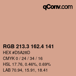 カラーコード: RGB 213.3 162.4 141 | qconv.com