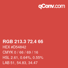 カラーコード: RGB 213.3 72.4 66 | qconv.com
