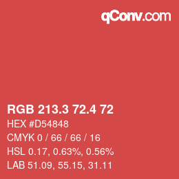 カラーコード: RGB 213.3 72.4 72 | qconv.com