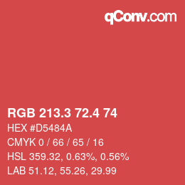 カラーコード: RGB 213.3 72.4 74 | qconv.com