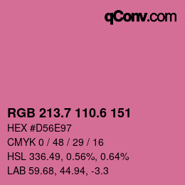 カラーコード: RGB 213.7 110.6 151 | qconv.com